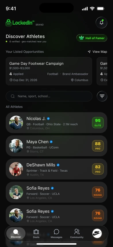 Discover athletes — a ranked list of verified athletes with Scores